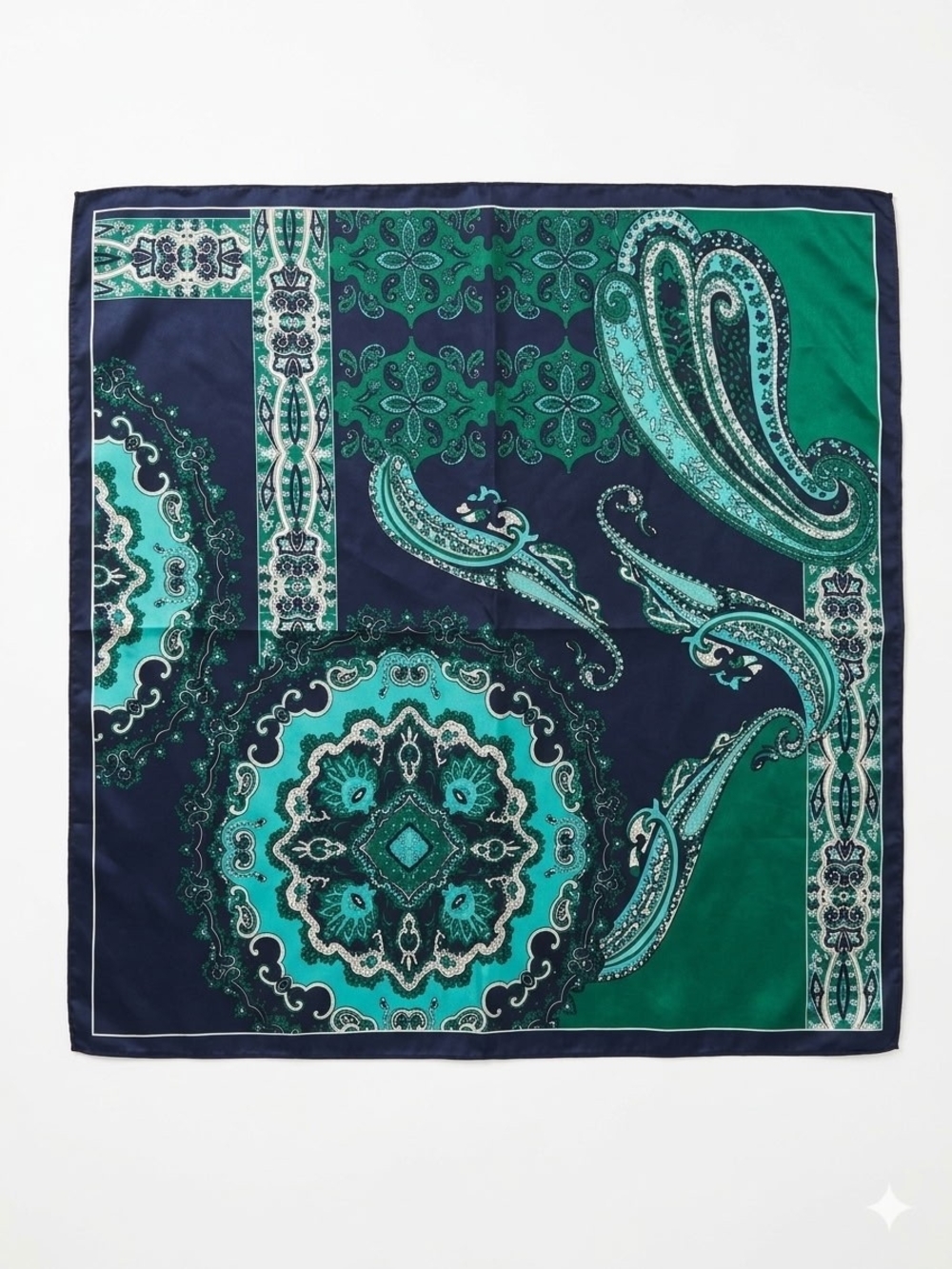 Silk Paisley Pocket Square - Green & Navy Wild Rag